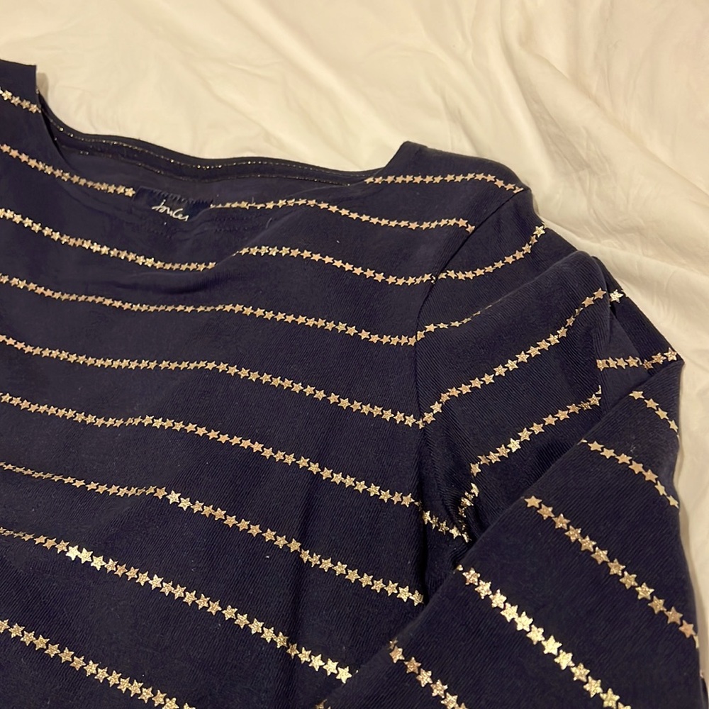 Joules Harbour print navy long sleeve top with gold star stripes - Picture 2 of 6